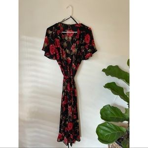 Floral Wrap Midi Dress